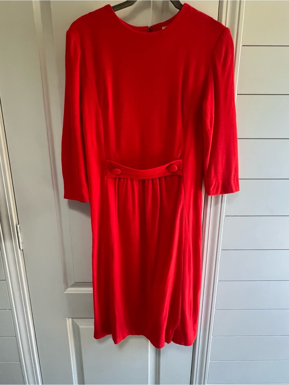 VTG College Campus Red Midi Dress Button Waist 3/4 Sleeve Preppy Retro SZ 6